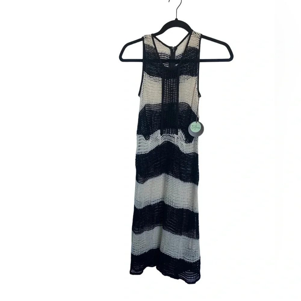 NWT Eva Franco Samantha Dress Wimbledon Stripe Open Weave Midi Dress Size 6